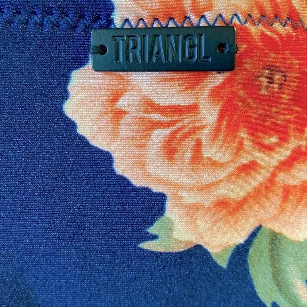 Triangl Navy Blue Bikini Bottom Orange Flowers Floral Swimwear Tropical Vacation